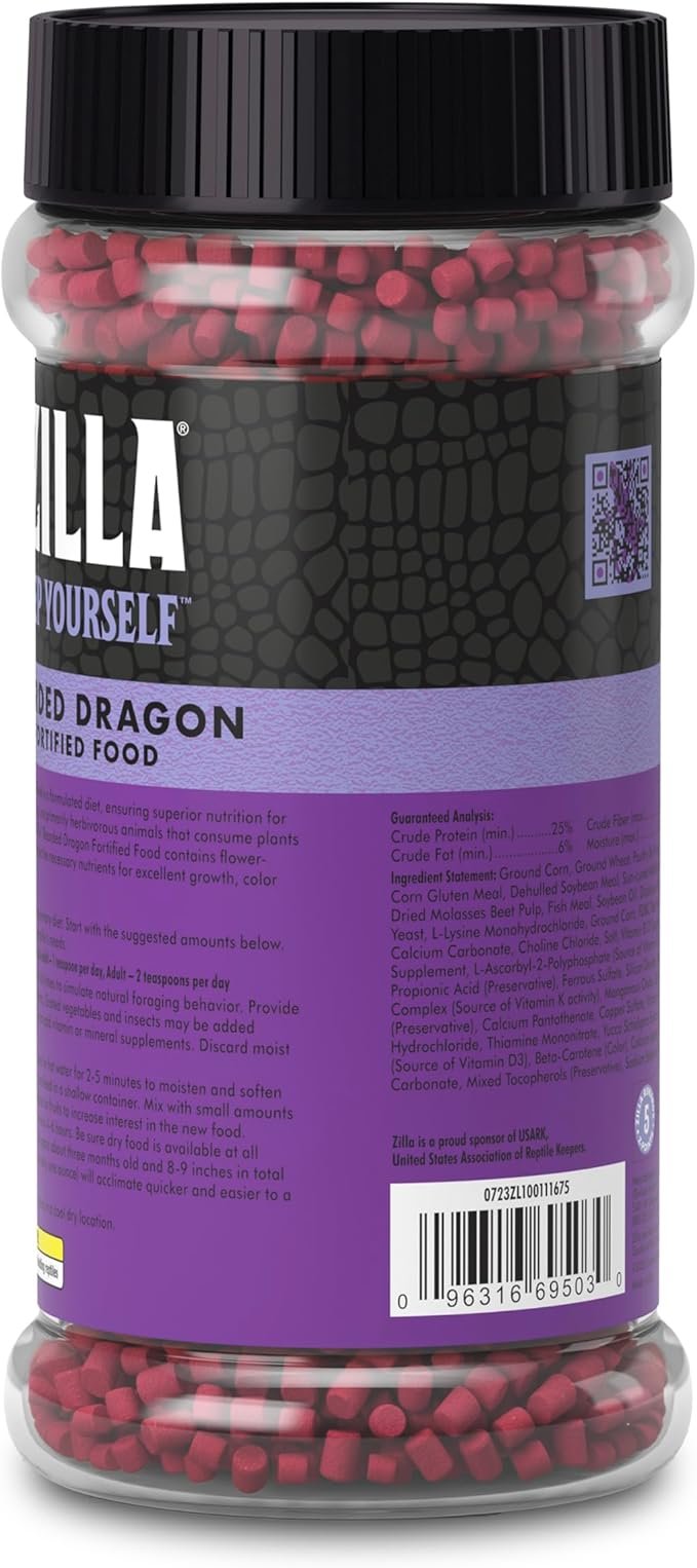 Zilla Fortified Food for Bearded Dragons, Complete Nutritional Diet, Supports Excellent Growth and Color, Extruded Pellets, 6.5 ounces