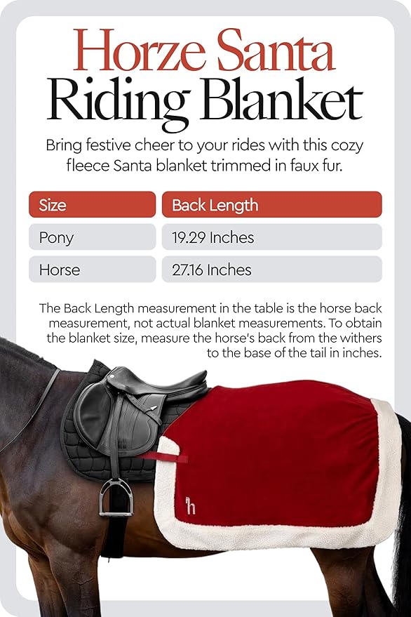 HORZE Santa Christmas Fleece Horse Quarter Sheet Riding Blanket with Faux Fur - Red - Pony