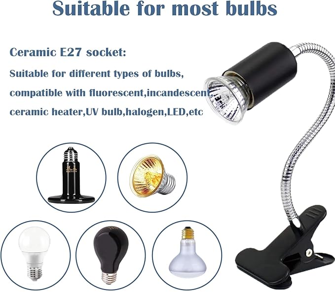 Heat lamp for reptiles，UVA UVB Turtle Heating Lamp with Two Heat Bulbs, Turtle Basking Light with 360° Rotatable Hose & Clamp & Adjustable Switch for Bearded Dragon Reptiles Turtle Lizard Snake
