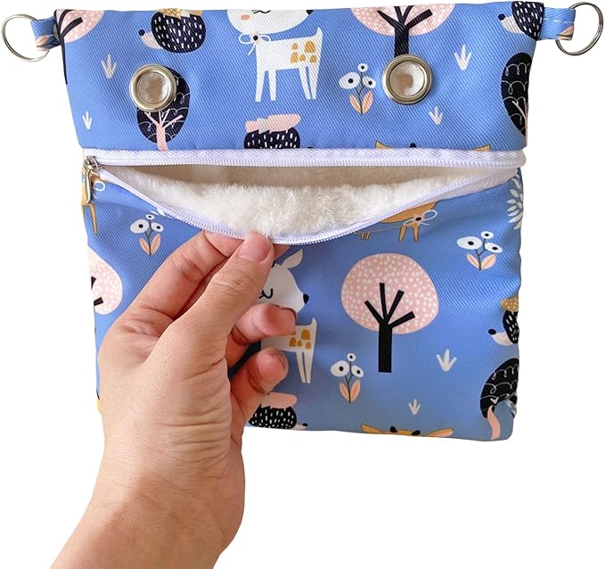 Faux Rabbit Fur Sugar Glider Bonding Carry Pouch Portable Small Animal Carrier Bag Small Animal Bonding Crossbody Strap for Hamster Rat Gerbil with Vent (Blue)