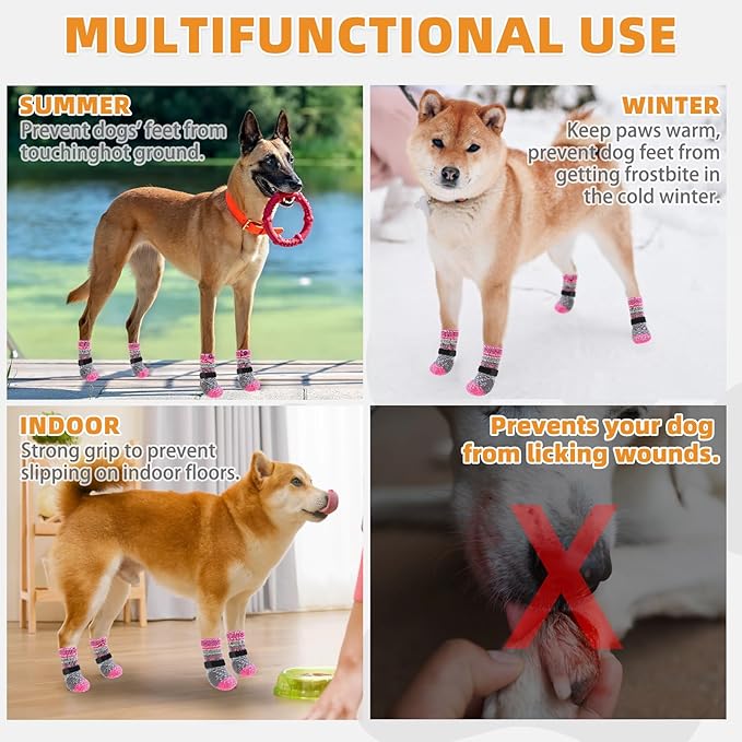 KOOLTAIL Dog Socks to Prevent Licking Paws for Hardwood Floors Anti Slip,Warm Winter Pet Boots&Paw Protector with Grippers,Double Sides Puppy Shoes Booties for Small Medium Large Senior Dogs L