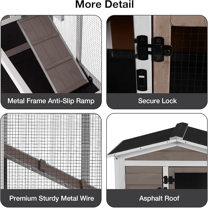 62″ 2-Story Large Rabbit Hutch with Chew-Proof Ramp, 3 Leakproof Trays, Waterproof Roof, 6 Lockable Wheels for Rabbits & Guinea Pigs (Brown)