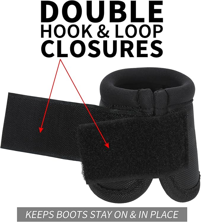 No Turn Bell Boots for Horses Ballistic Hoof Overreach Bell Boot Durable Shock Absorbing Hoof Protection (Black, Large)