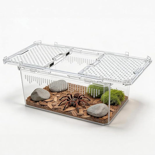 High-Transparency Reptile & Insect Enclosure Terrarium with Magnetic Door, Excellent Ventilation, Easy Cleaning, and Strong, Long-Lasting Build for Cricket,Frog,Gecko(White, 9.3x6.2x4.6 Inch)