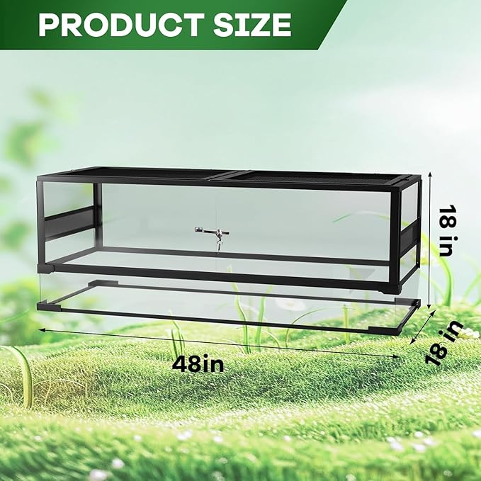 67 Gallon Reptile Tall Glass Terrarium 48" X 18" X 18" - Anti-Escape Design, Dual-Climate Water-Tight Base for Easy Maintenance,Reptile Enclosure with Top Screen Ventilation