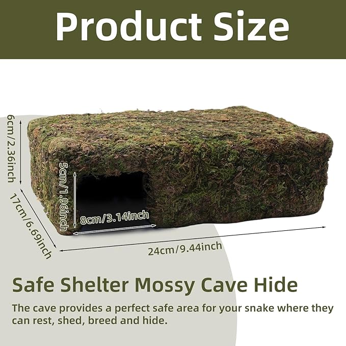 Mossy Cave Hide for Reptiles, Yellow Color Lizard Moss Hideout with Safe Shelter, Snake Cave Hut for Themed Terrarium Ideal for Gecko Hamster Snake to Rest & Hide