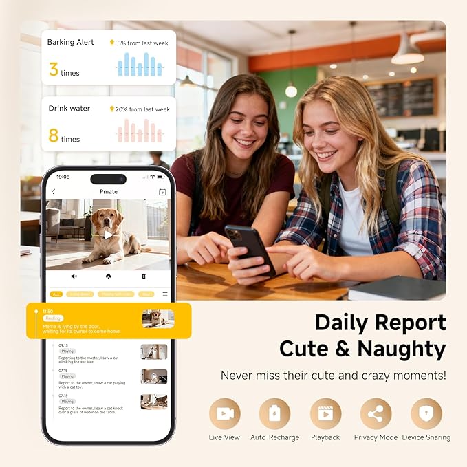 Pmate AI Pet Camera Robot Companion for Dogs & Cats, Robot Camera with Visual Recognition, Remote Video Interaction, Auto Feeding & Play, Red Light Teaser, Night Vision, Auto Charging, Pink