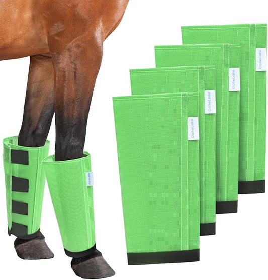 Mesh Horse Fly Boots Set of 4, Loose Fitting Leggings for Horses, Reduce Stressful Stomping, Breathable Adjustable and Universal Fit for 4 Legs, Reliable Stay Put (Green)