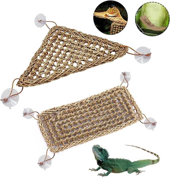 BESPORTBLE Stable Triangle Reptile Hammock Mat for Lizards and Small Pets Elevated Swing Bed with Suckers for Easy Installation and Natural Shedding Texture