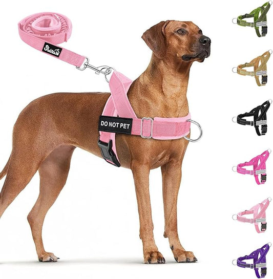SlowTon No Pull Dog Harness - Heavy Duty Dog Harness and Leash Set for Medium Large Dogs, Reflective Tactical Harness with Soft Padded and Front Clip for Easy Walk and Training (PI, XL)
