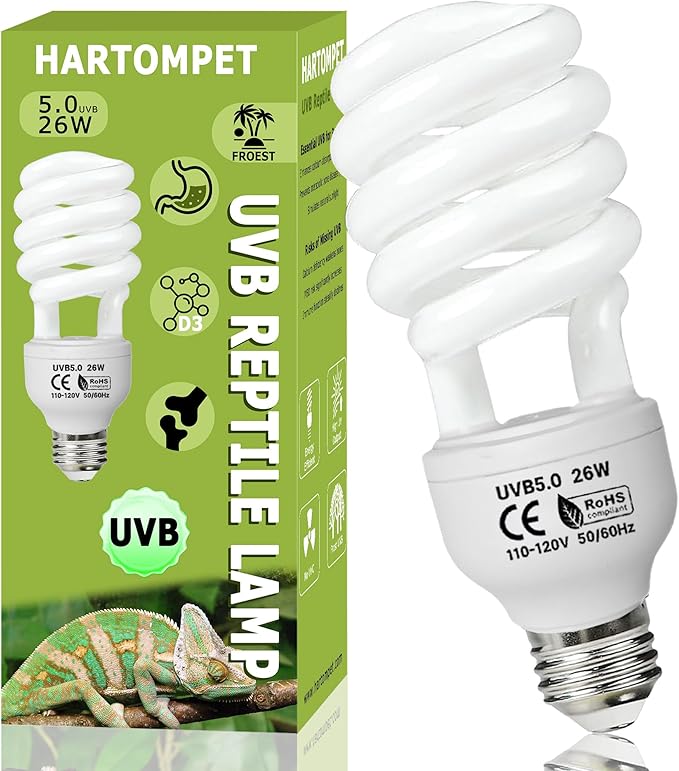 UVB 5.0 Reptile Light 26W, Compact Fluorescent Lamp, Coil UVB Bulb for Tropical Reptiles, Chameleons, Iguanas, Lizards & Terrariums