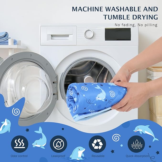 IEUUMLER Washable Pee Pads for Dogs, 1 Pack Non-Slip & Waterproof Pack Whelping Pad, Reusable Washable Puppy Potty Training Pad with Fast Absorbent for Playpen EU007 (Dolphin, 63"X63"-1pcs)
