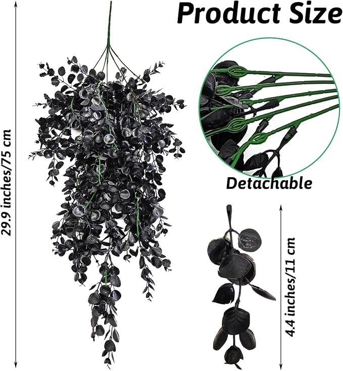 Hamiledyi Reptile Plants, 2 Pack Hanging Terrarium Plants, Artificial Leaves Habitat Decorations with Suction Cup, Fake Amphibian Plants for Bearded Dragon Lizard Hermit Crab Geckos Chameleon(Black)