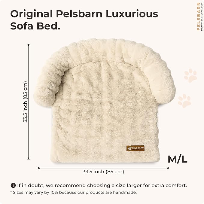 Pelsbarn Dog Bed for Couch, Luxurious Sofa Bed for Dogs with Non-Slip Oxford Bottom - Faux Rabbit Fur with Removable Cover, Large, Beige - 33x33 in
