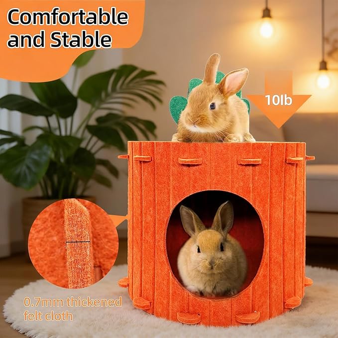 Rabbit Hideout,Felt Cloth Bunny Bed,Carrot Theme Guinea Pig Beds,Small Animal Hideaway House,Rabbits Hiding Hut for Ferret Chinchilla Hedgehog