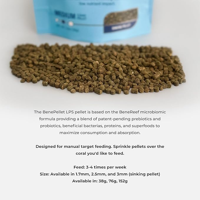 BenePellet LPS Sinking Coral Reef Food - Optimize Coral Color, Health & Nutrients, Prebiotics & Probiotics, Saltwater Marine Aquarium 2.5mm Sinking Pellets - 76 Grams