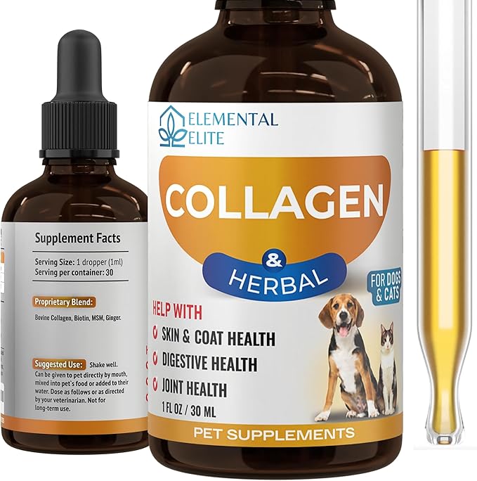 EDUZEBRA Liquid Collagen for Dogs and Cats, Skin & Coat Supplement, Itch Relief, Joint & Mobility Support, Enriched with Grass-Fed Collagen, Daily All-in-One Pet Health Formula