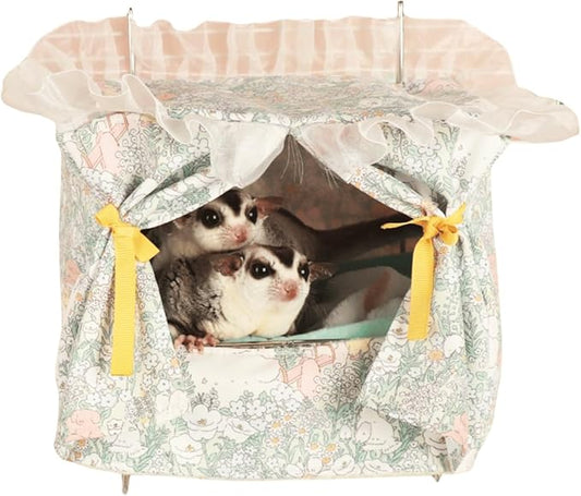 Rat Hammock for Cage Chew Proof Rat Toys Warm Bed, Small Animal Hanging Stainless Steel Basket Ferret Cage Accessories and Habitats Removable Nest Mat for Hamster, Sugar Glider, Hedgehog (Green)