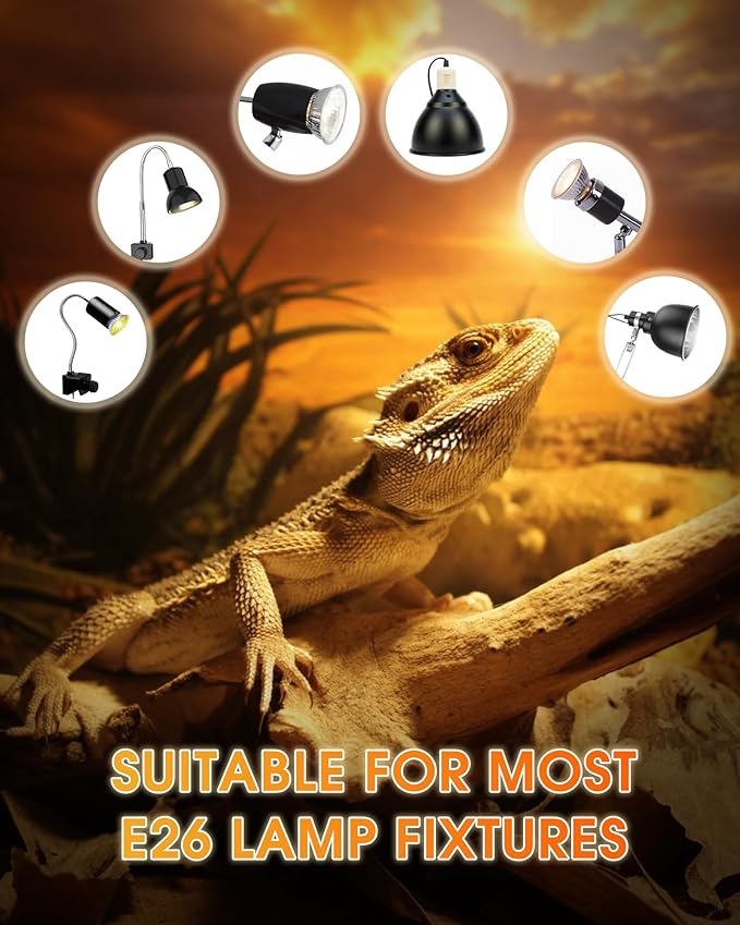 50W UVA+UVB Reptile Heat Lamp, 4 Pack Heat Lamp Light Bulbs for Reptiles, Amphibian Basking Lights, Terrariums and Cages,Works with Various Lamp Fixtures, for Bearded Dragon, Lizard, Gecko,Turtle