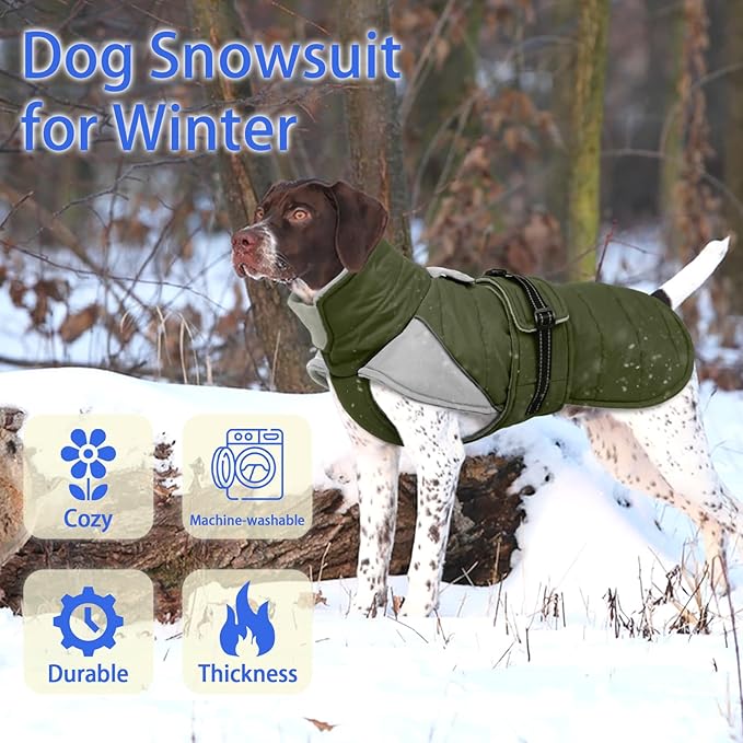 MIGOHI Thermal Large Dog Fleece Jacket - Rainproof Coat for Large Dogs, Thick Dog Winter Coat,Snow Jacket for Dogs Windproof for Hunting Camping,Windy Chilly Days,Doberman,Great Dane,3XL,ArmyGreen