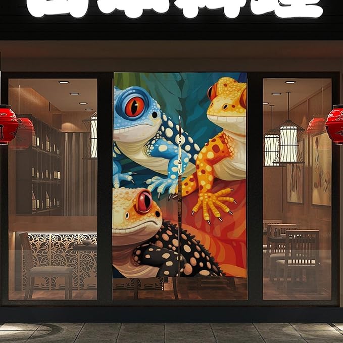 Lizard Turtle Leopard Gecko Reptile Light Blocking Door Curtain, Suitable for Bedroom Entrance