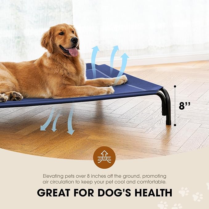 Czpalo Elevated Dog Bed, Raised Outdoor Dog Bed for Large Sized Dogs, Portable Cooling Pet Cot with Breathable & Washable Mesh, Indoor & Outdoor Pet Hammock with Skid-Resistant Feet.