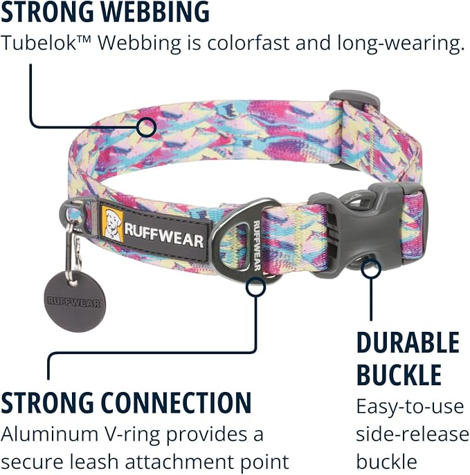 Ruffwear, Front Range Dog Collar, Adjustable Tubelok Webbing, Lightweight, Side Release Buckle, Aluminum V-Ring, Durable for Everyday Use, River Rock Green, 11"-14"