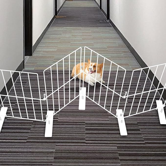 YORWHIN Short Puppy Gate - 17 Inch Height Dog Gate, Metal Free Standing Pet Gates, Expands Up to 48 Inches for Indoor/Outdoor, Step Over Pet Fence for Small Dogs