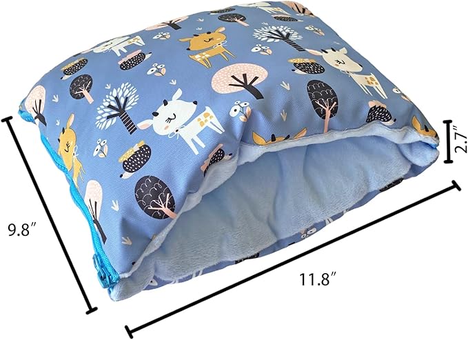 Cute Friendly Zipper Waterproof Portable Sleeping Bag Pouch Hideout Cave Habitat for Hedgehog, Baby Guinea Pig, Hamster, Ferret, Squirrel, Small Animal Bed Nest House Cage Portable Cushion (Blue)