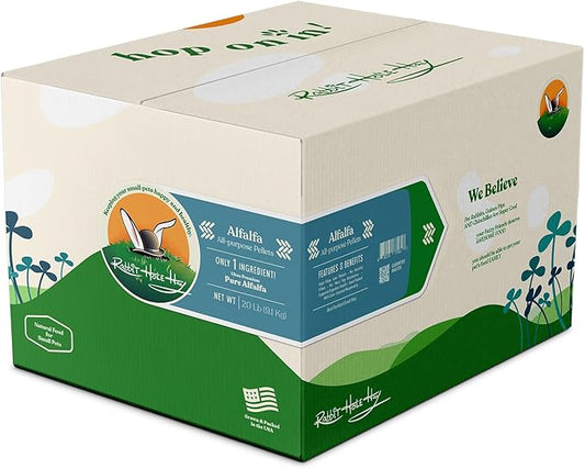 Rabbit Hole Hay - All Natural Alfalfa Pellets for Small Pets - 20 lb Box - Premium Blend