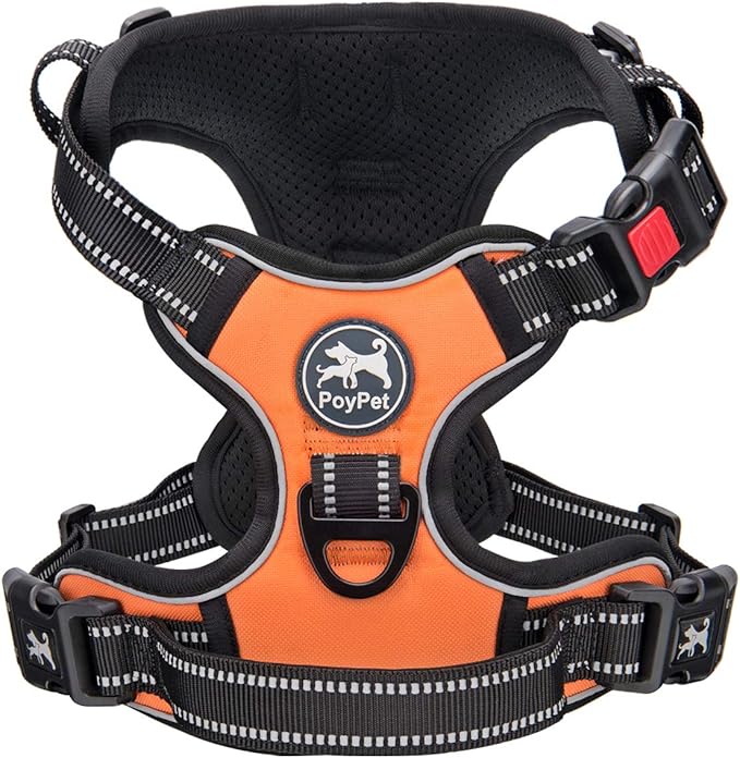 PoyPet No Pull Dog Harness, No Choke Front Clip Dog Reflective Harness, Adjustable Soft Padded Pet Vest with Easy Control Handle for Small to Large Dogs(Orange,XS)
