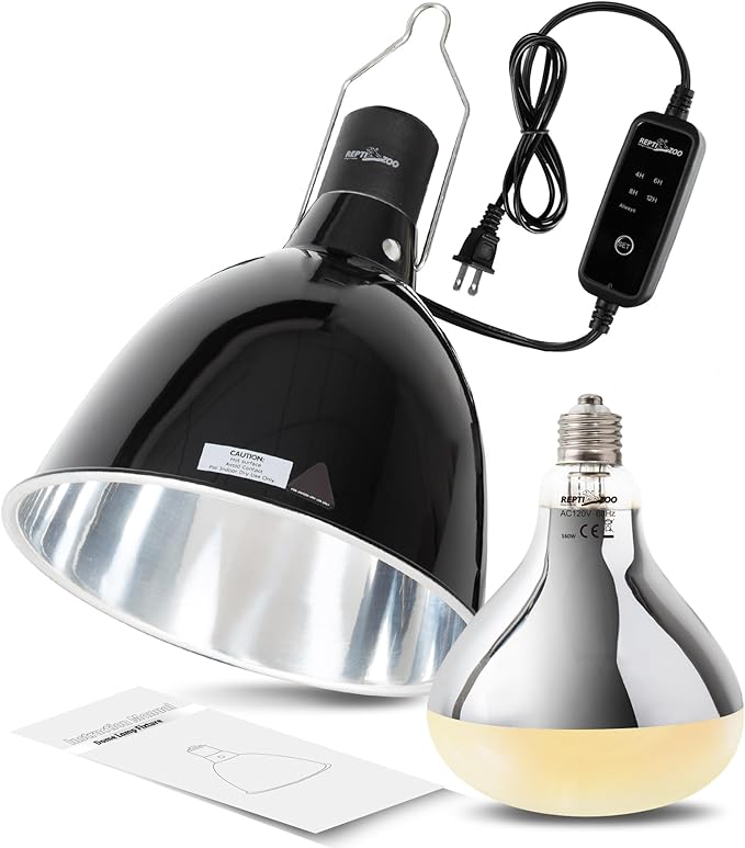 REPTI ZOO Lighting Combo Kit 160W Reptile Heat Lamp UVA UVB Bulbs for Reptiles and 8.5 Inch Reptile Light Fixture Dome Lamp Fixture Dome Light with Timer Tortoises/Snakes/Lizards/Bearded Dragons