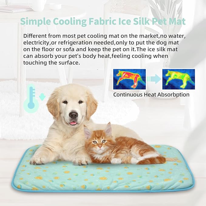 NWK Pet Cooling Mat -Q-Max>0.345 Ice Silk Cooling Mat for Dogs & Cats Portable & Washable Pet Cooling Blanket, Car Seats, Beds for Summer (Green Fruit, 20'' X 16'' X 0.3'')