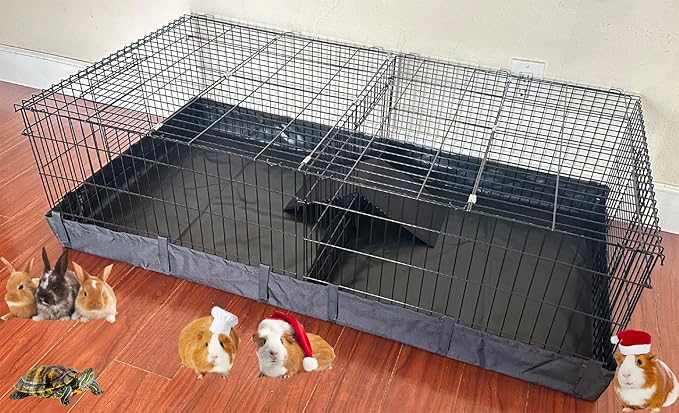 47" X-Large Sturdy Home for Guinea Pig Habitat Hamster Critters Turtle Dwarf Bunny Enclosure Hinged TOP Cover Panel Center Divider Access Door Ramp Mouse Mice Playpen Washable PVC Canvas Bottom