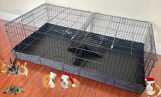 47" X-Large Sturdy Home for Guinea Pig Habitat Hamster Critters Turtle Dwarf Bunny Enclosure Hinged TOP Cover Panel Center Divider Access Door Ramp Mouse Mice Playpen Washable PVC Canvas Bottom
