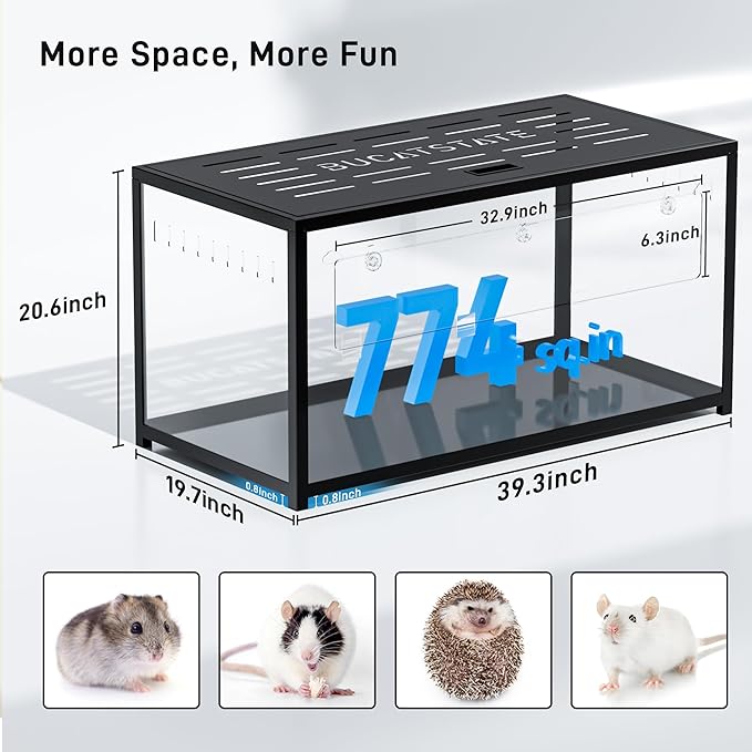 BUCATSTATE Hamster Cage Metal 2.0 - Large Hamster Enclosure Stackable with Top Access Easy Assemble 39.3L*19.7W*20.6H Inches Dwarf Syrian Hamster Tank for Gerbil, Mouse, Rat (774sq inch Black)