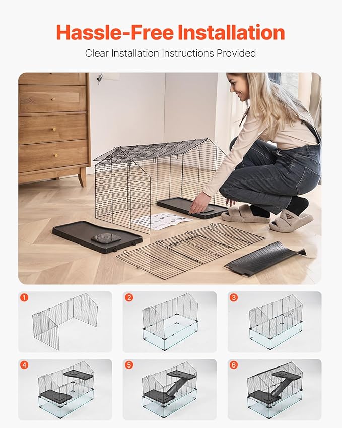 VEVOR Hamster Cage, 360° Viewing Transparent Hamster Habitats, Small Animal Cage, 29.5 x 17.3 x 24 in, Ventilated Pet Mouse Cages with Water Bottle, Portable Hamster House for Rats, Guinea Pigs