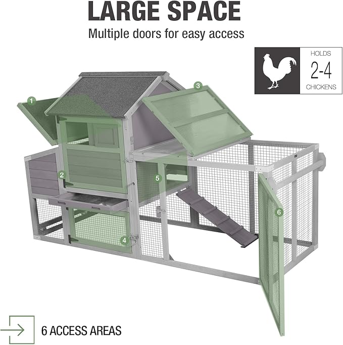 Chicken Coop with Run, Mobile Chicken Tractor with Wheels, Large Hen House with Nesting Box, Waterproof Roof and Pull Out Tray, Wooden Poultry Cage for 2-4 Chickens