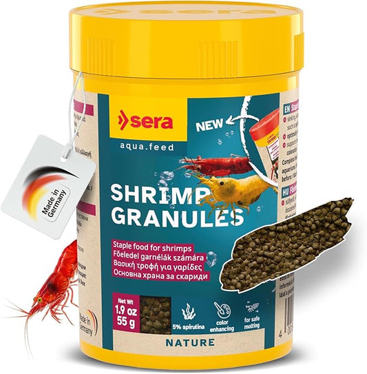 Sera Shrimp Granules, 1.9 oz I Premium Shrimp Food with spirulina & Alder Cones | Provides Healthy Growth, molting & Fertility | No Dyes or preservatives | Ideal for Fresh & Marine Water Shrimps