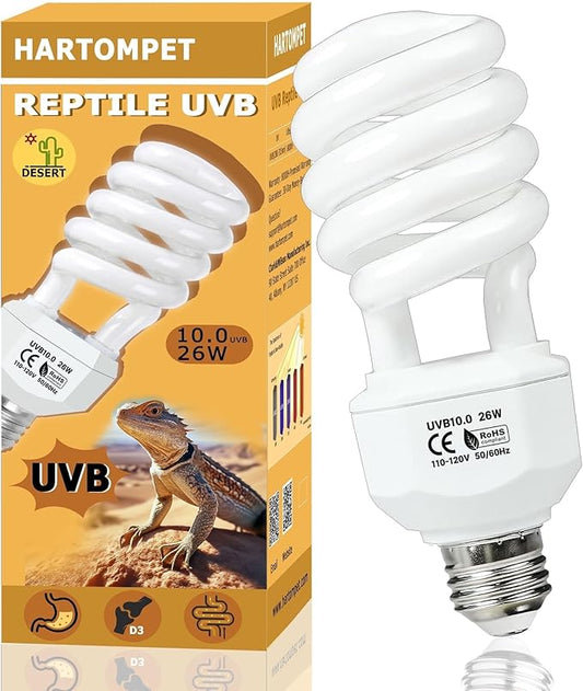 HARTOMPET UVB 10.0 Reptile Light 26W, Compact Fluorescent Coil Lamp for Desert Terrariums, Ideal for Tortoises, Iguanas & Other Sun-Loving Reptiles
