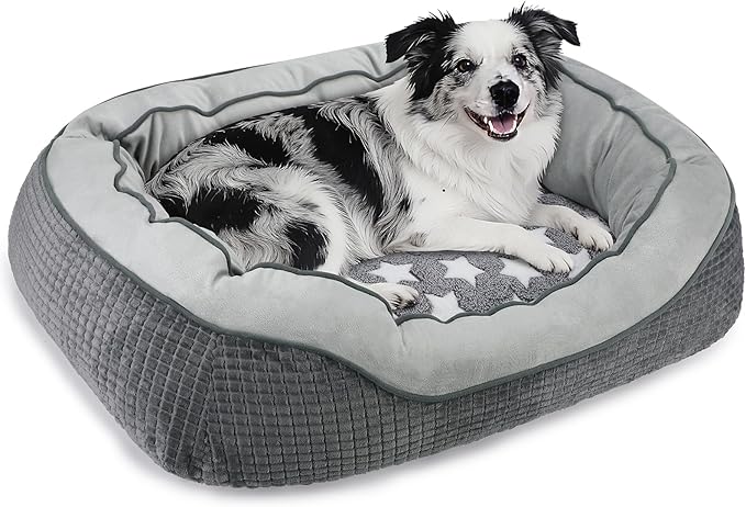 SIWA MARY Dog Beds for Small Medium Large Dogs & Cats. Washable Pet Bed, Orthopedic Dog Sofa Bed, Soft Calming Sleeping Warming Puppy Bed (Star-Grey, Large-(30’’x 24’’x 9’’))