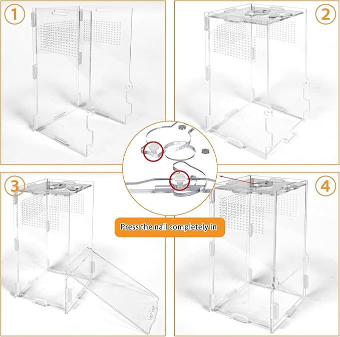 VERTUPET 4''x4''x8'' Jumping Spider Enclosure with Accessories, Acrylic Arboreal Reptile Tank with Resin Branch, Glow Fairies, Hideout & Artificial Grass Mat, Reptile Habitat Box for Spiders