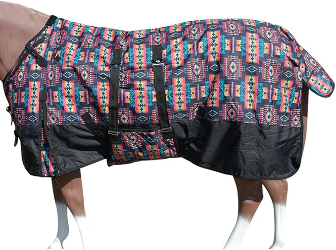 Black Aztec 78 in HILASON 1200D Winter Waterproof Poly Horse Turnout Blanket Belly Wrap