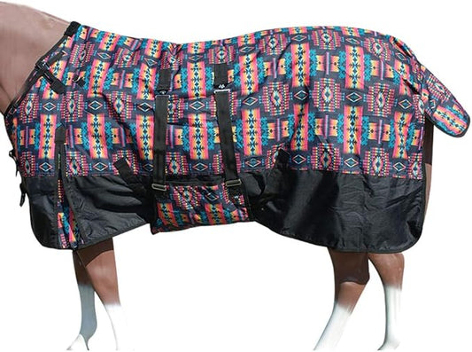 Black Aztec 66 in HILASON 1200D Winter Waterproof Poly Horse Turnout Blanket Belly Wrap