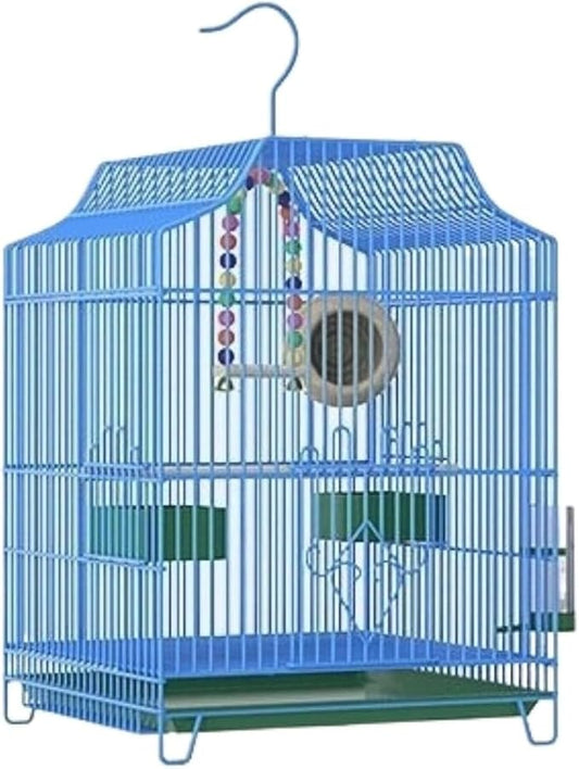 Bird Cage Bird Aviary Metal Tall Tiel Cage Parrot Cage Flight Birdcag Portable Bird Carrier with Hook Travel Carrier Cage Strong(Blue)