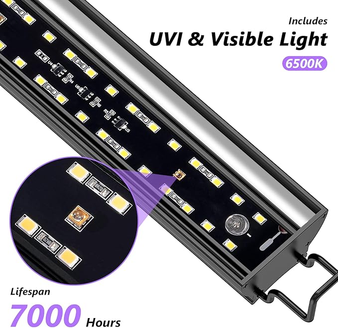 REPTITRIP 39-Inch LED UVB Reptile Light with Auto On/Off & Preset Day-Night Cycle Dimming, 4 UVI Modes Fixture Controller, 27W Aluminum UVA UVB Lamp for Bearded Dragons, Turtles & Snakes, 6500K