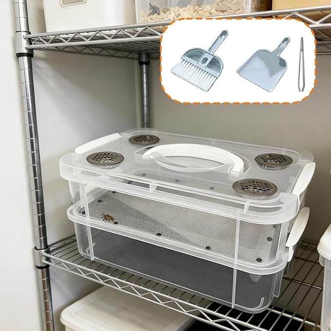 Mealworm Breeding Kit, High Capacity Mealworm Breeding Container, Prevent Escape Mealworms Keeper Includes Tweezers & Cleaning kit,to Breed Live Mealworms, Reptiles, Lizards, Frogs,Tortoises