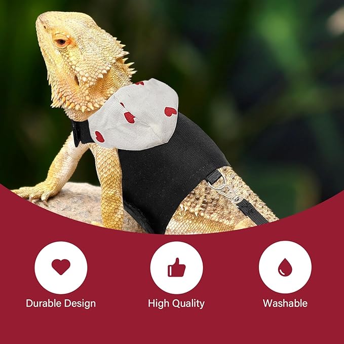 Bearded Dragon Lizard Hoodie Leash Suit Reptile pet Outdoor Chest Harness Chameleon Squirrel Leash Hooded Clothes Suitable for Bearded Dragon Lizard Reptiles（White hat）