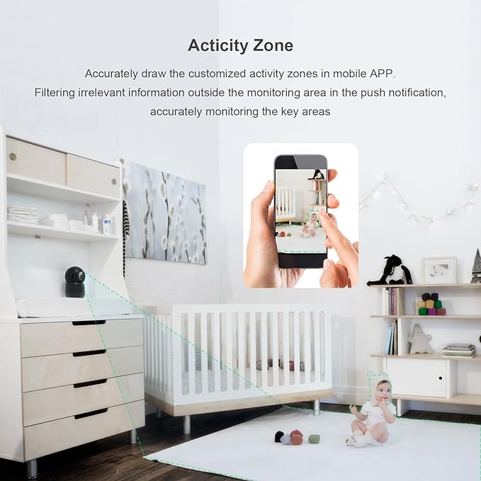 Indoor Camera,2K Cameras for Home Security with App Motion Detection Auto Tracking Alarm Live Notice Schedule Default Location,Pet Camera with Night Vision,2.4 GHz,Black