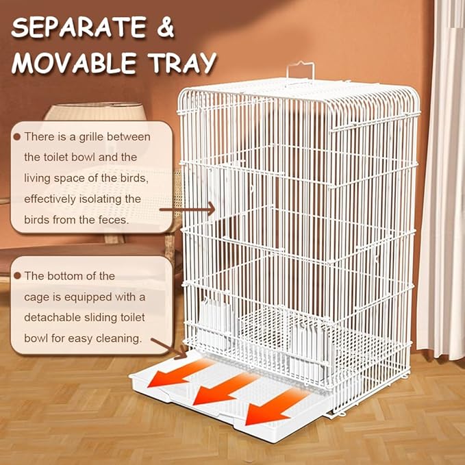 Portable Bird Travel Cage with Handle - Lightweight Parrot Carrier for Small Birds, Easy-Clean Removable Tray for Indoor/Outdoor Home Use
